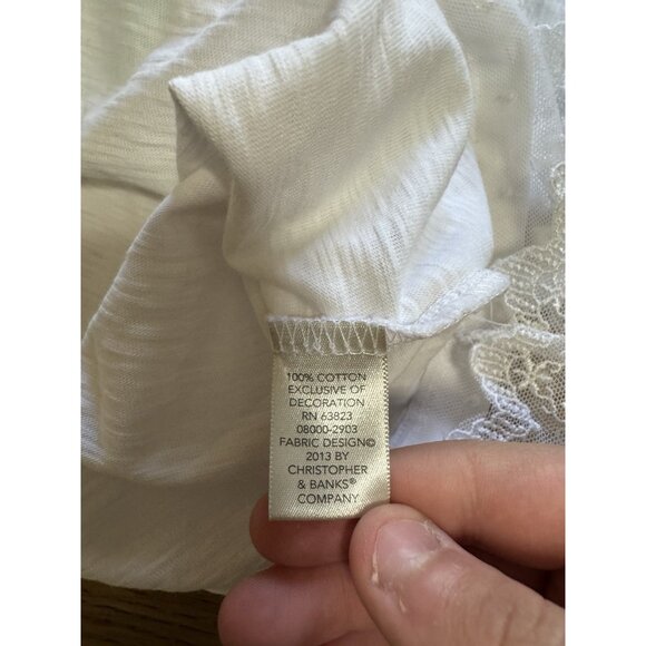 Christopher Banks Short Sleeve Women Blouse Size Petite Medium Lace Flamingo - Picture 7 of 10